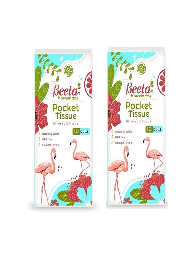 Beeta Pocket Tissue Handkerchief - 2 Ply (Pack of 10-10 Pulls, 20 Packs i.e. 200 Pulls) Soft and Highly Absorbent-100% Natural Cellulose FiberTissue - Image 1