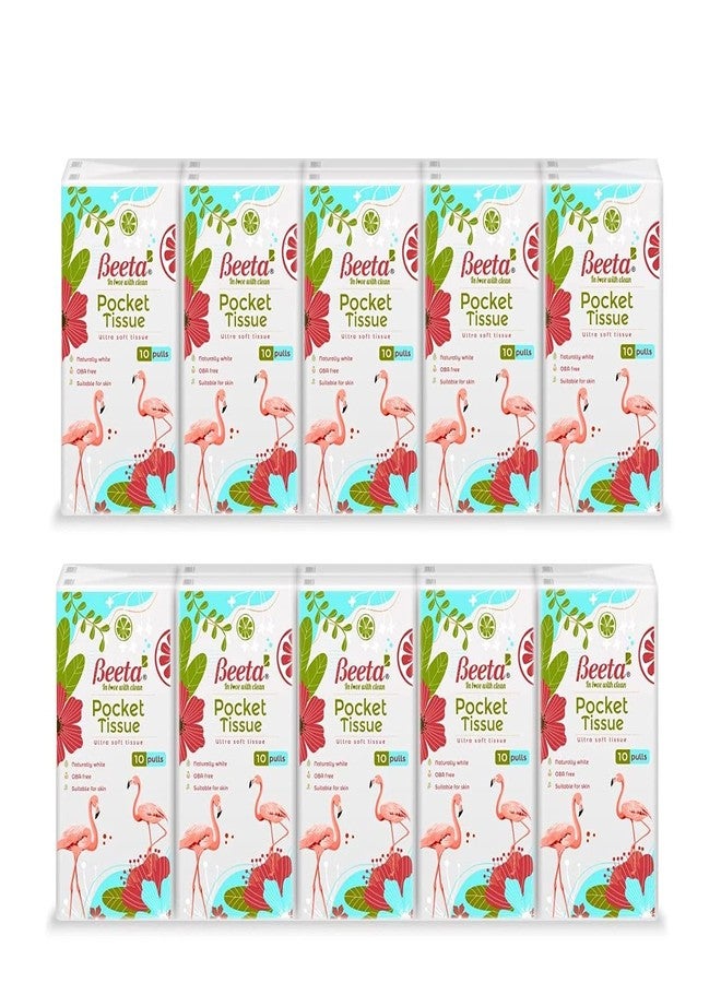 Beeta Pocket Tissue Handkerchief - 2 Ply (Pack of 10-10 Pulls, 20 Packs i.e. 200 Pulls) Soft and Highly Absorbent-100% Natural Cellulose FiberTissue - Image 2