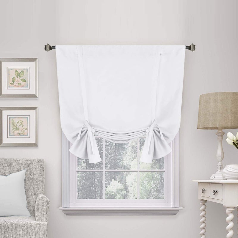H.VERSAILTEX HVERSAILTEX Pure White Curtain Thermal Insulated Tie Up Window Shade Light Blocking Curtains for Bathroom Rod Pocket Panel 42in Wide by 63in Long - Image 1