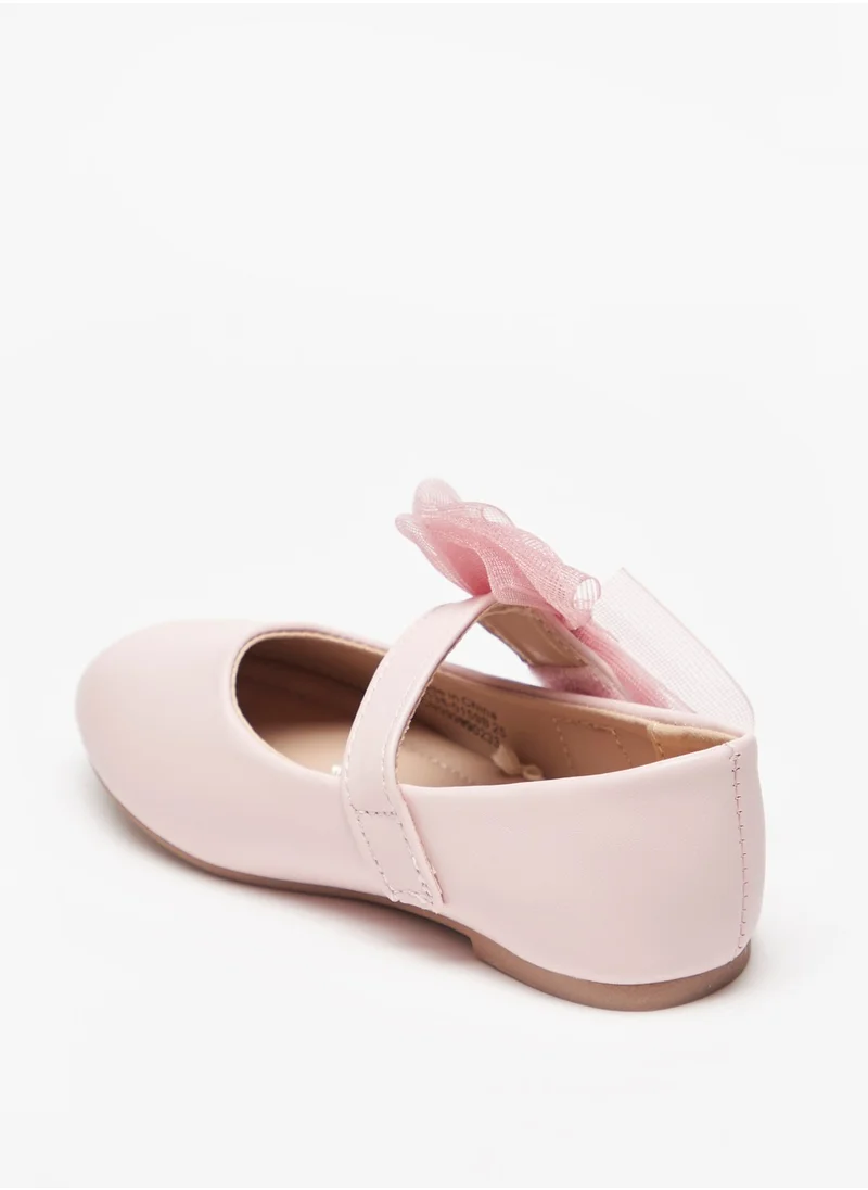 Flora Bella By Shoexpress Girls Bow Accented Round Toe Ballerina Shoes with Hook and Loop Closure