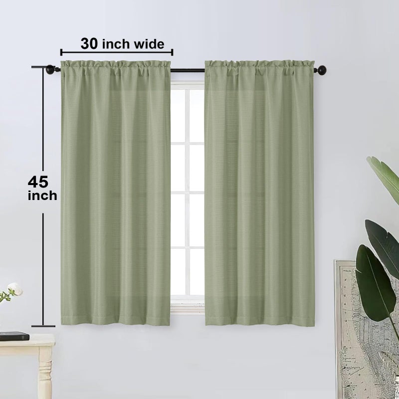 OWENIE Bob Sage Green Curtains 45 Inch Length 2 Panels Set, Light Filtering Small Window Curtains for Bedroom Living Room, Faux Linen Textured Modern Solid Airy Rod Pocket Drapes, 30Wx45L Inch, 2 Pcs - Image 5