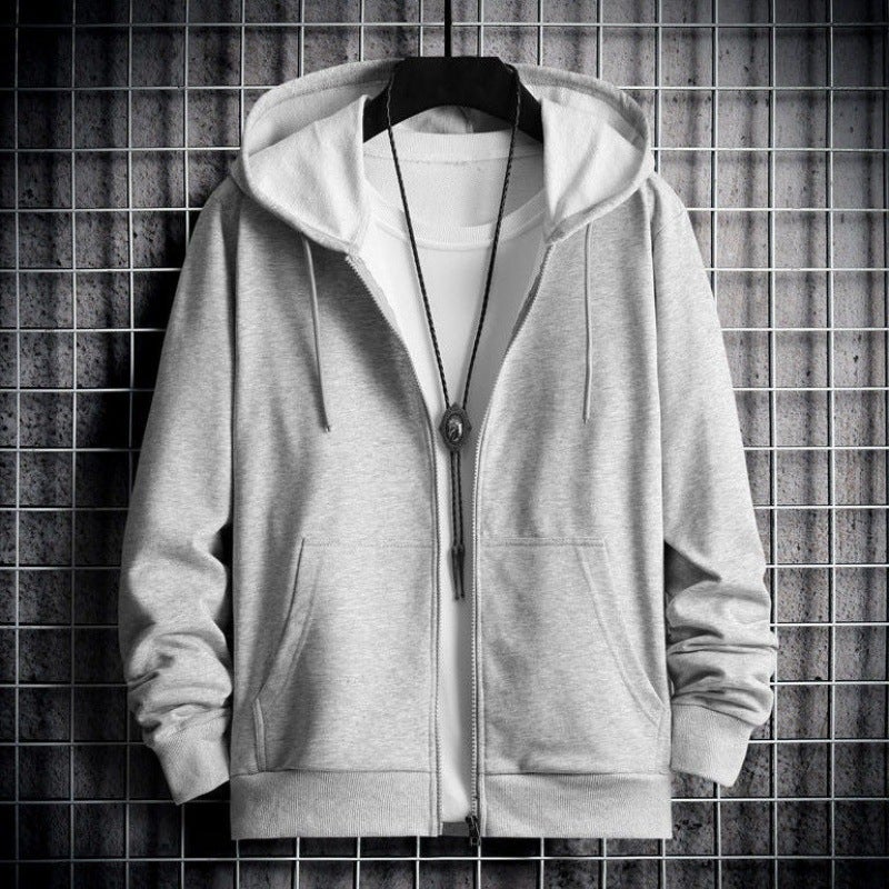 Mens Thickened Fleece Hoodie Youth Zip-up Outerwear Thin (gray)  - Image 1