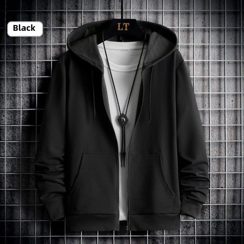 Mens Thickened Fleece Hoodie Youth Zip-up Outerwear Thin (gray)  - Image 2