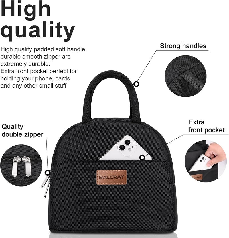 Lunch Bag for Women Men Insulated Lunch Box for Adult Reusable Lunch Tote Bag for Work, Picnic or Travel (Solid Black) - Image 2