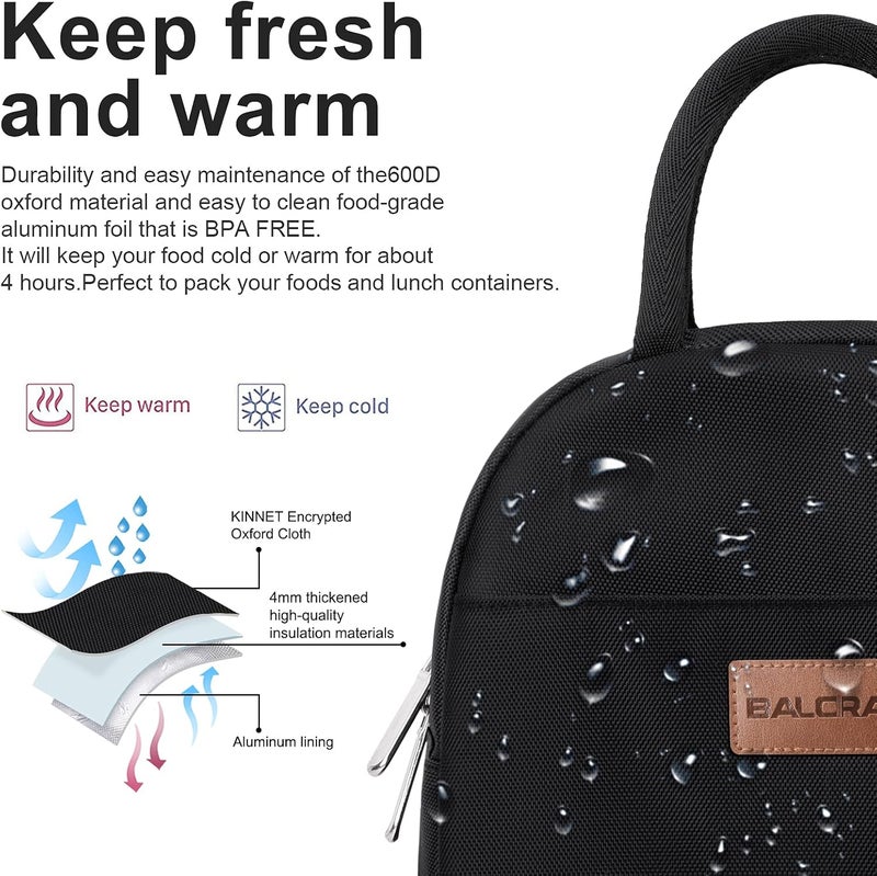 Lunch Bag for Women Men Insulated Lunch Box for Adult Reusable Lunch Tote Bag for Work, Picnic or Travel (Solid Black) - Image 3