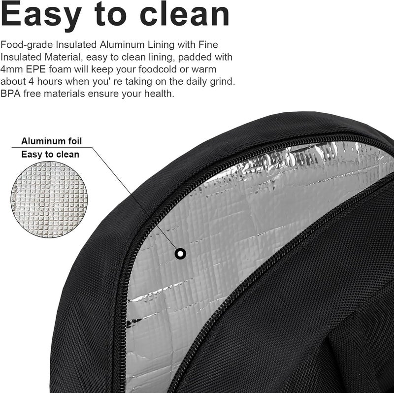 Lunch Bag for Women Men Insulated Lunch Box for Adult Reusable Lunch Tote Bag for Work, Picnic or Travel (Solid Black) - Image 4