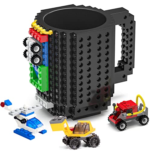 DAYMOO Build on Brick Mug, Cool Coffee Mugs for Kids, Creative Novelty Building Block Cups, Funny Coffee Mug for Men Adults Women Xmas Christmas - Black - Image 1