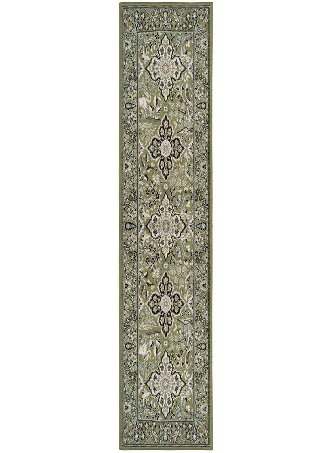 سوبيريور سجادة ممر داخلية فاخرة، ظهرها من الجوت، مثالية للمداخل، المكاتب، غرف المعيشة/الطعام، غرف النوم، المطابخ، الأرضيات الخشبية، ديكور مزخرف بنقوش زهرية، مجموعة رادكليف، 2 قدم و7 بوصات × 10 أقدام، أخضر - Image 1