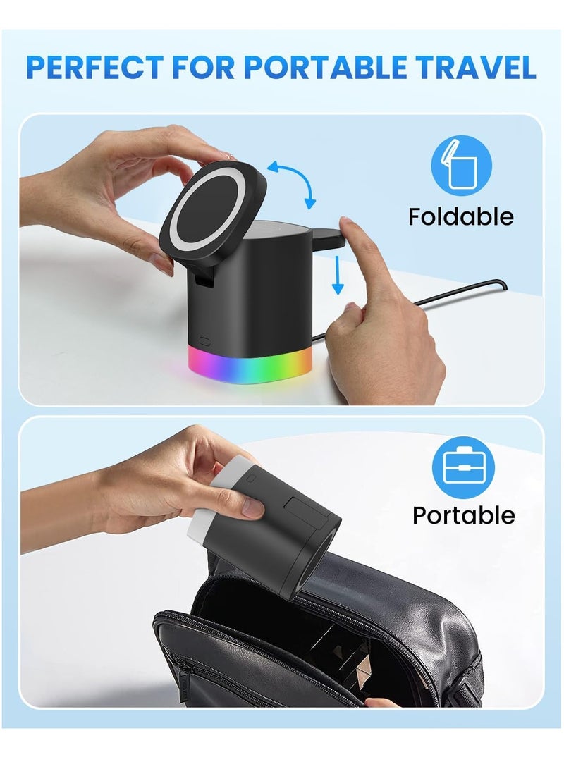General 3-in-1 Charger Stand for Magsafe: Foldable Wireless Charging Station with Night Lights - Magnetic Charger Dock for iPhone 15/14/13/12 Pro/Max/Plus, AirPods, Apple Watch 2-9  - Image 2