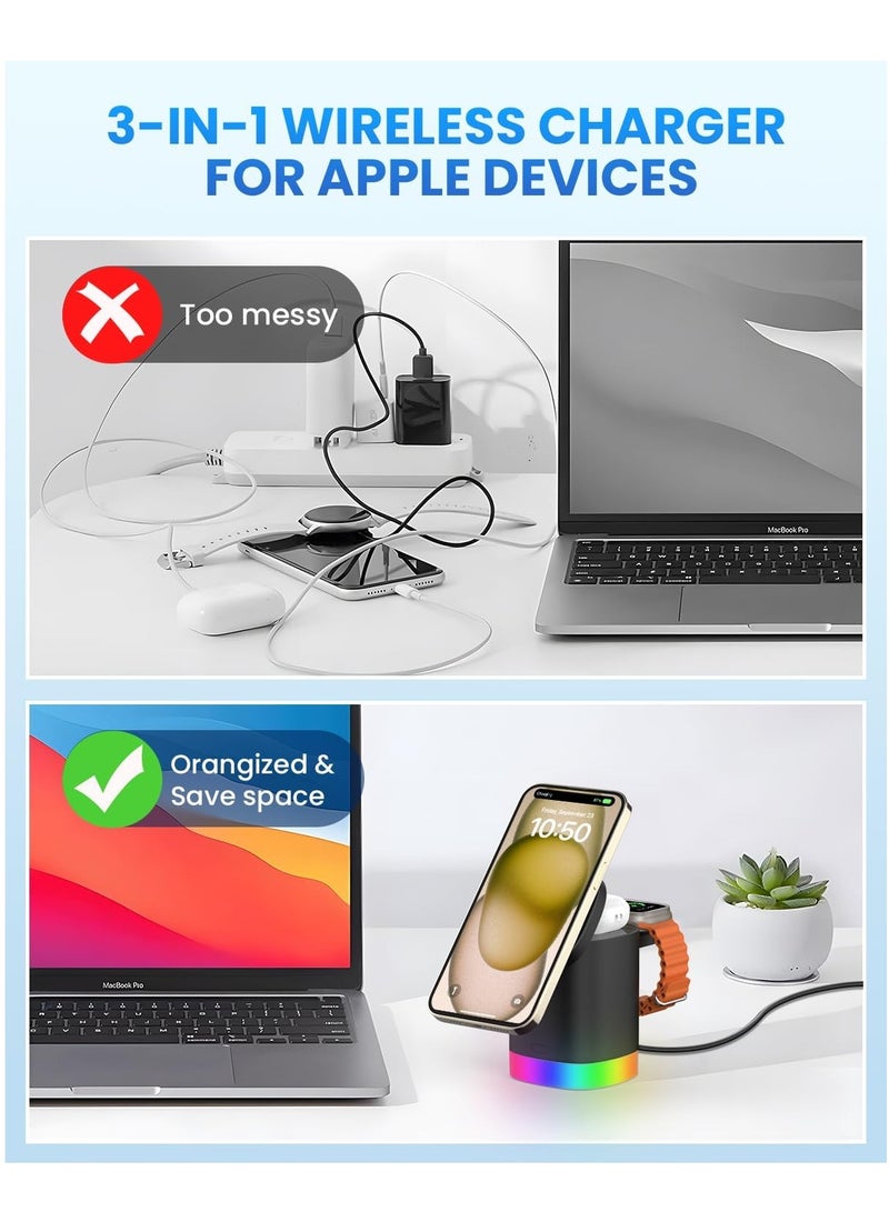 General 3-in-1 Charger Stand for Magsafe: Foldable Wireless Charging Station with Night Lights - Magnetic Charger Dock for iPhone 15/14/13/12 Pro/Max/Plus, AirPods, Apple Watch 2-9  - Image 3