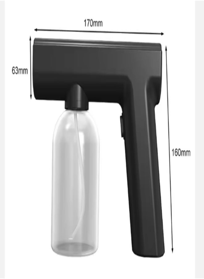 DUNISO Handheld spray disinfection gun, portable rechargeable nano spray atomizer, with blue light, suitable for home office garden, 240ml, black  - Image 3