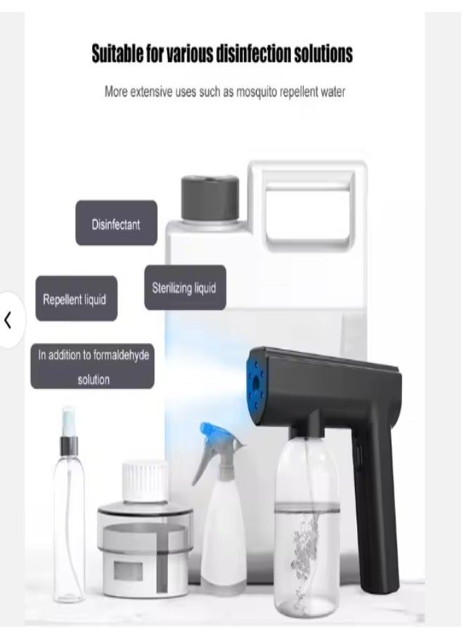 DUNISO Handheld spray disinfection gun, portable rechargeable nano spray atomizer, with blue light, suitable for home office garden, 240ml, black  - Image 4