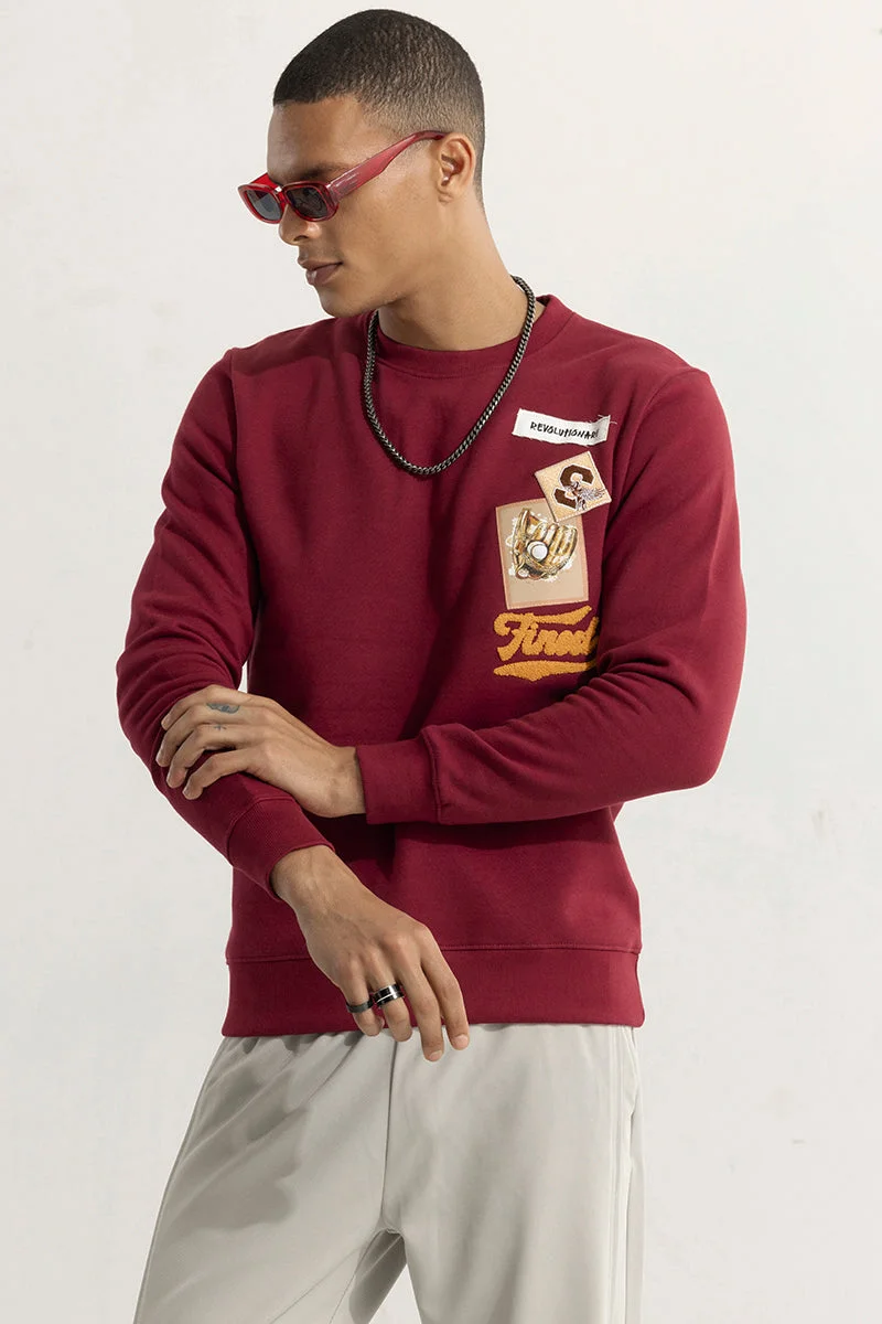 سنيتش Maroon Graphic Long Sleeve Relaxed Streetwear Sweatshirt