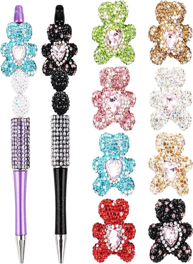 AUEAR, 8 Pack Rhinestone Focal Beads for Beadable Pens, Bear Shaped Bling Glitter Sparkle Diamond Large Spacer Beads for Jewelry Bracelet DIY Crafts Keychain Making - Image 1