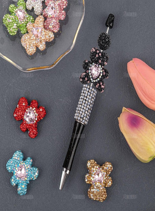 AUEAR, 8 Pack Rhinestone Focal Beads for Beadable Pens, Bear Shaped Bling Glitter Sparkle Diamond Large Spacer Beads for Jewelry Bracelet DIY Crafts Keychain Making - Image 4
