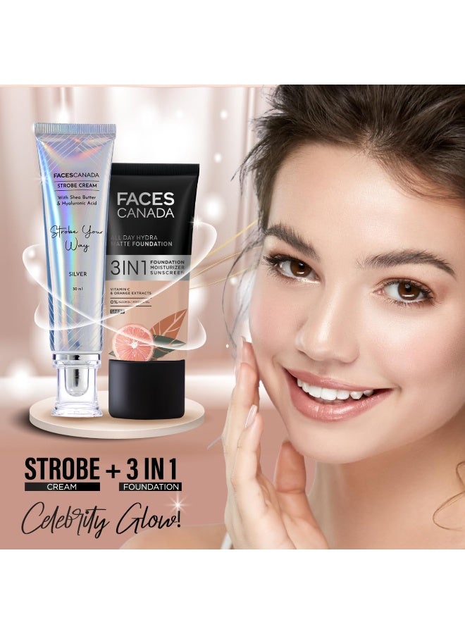 FACESCANADA Strobe Cream - Silver, 30Ml | Primer + Highlighter + Moisturizer | Shea Butter & Hyaluronic Acid | Intense Hydration | Flawless Radiant Dewy Skin | Illuminating & Glowing Makeup Base - Image 5