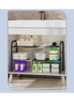 Magic Park Under Sink Kitchen Rack Cabinet Shelf Organizer 2 Tier Kitchen Sink Dish Rack with 8 Removable Panels Under Shelf Storage Organize Holder for Kitchen Bathroom Black  - Image 2