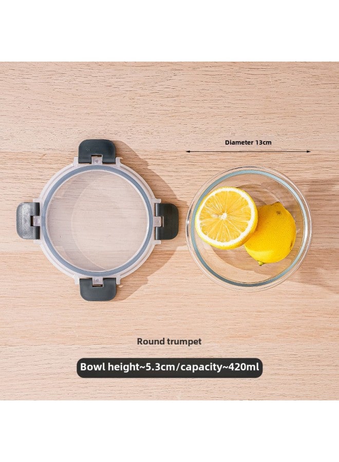 Rectangular High Borosilicate Glass Lunch Box Can Be Heated In Microwave Oven Special Fresh-keeping Box Lunch Box For Office Workers-Specifications:Circular Small Size-Color:High Boron Bowl-black Snap Pp Cover  - Image 1