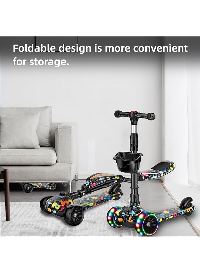 WEMART 2 In 1 Kick Scooter Adjustable Height Foldable Scooter Removable Seat 3 Led Light Wheels And Anti Slip Deck Outdoor Activities For Boys Girls Ages 3 8 - Image 4