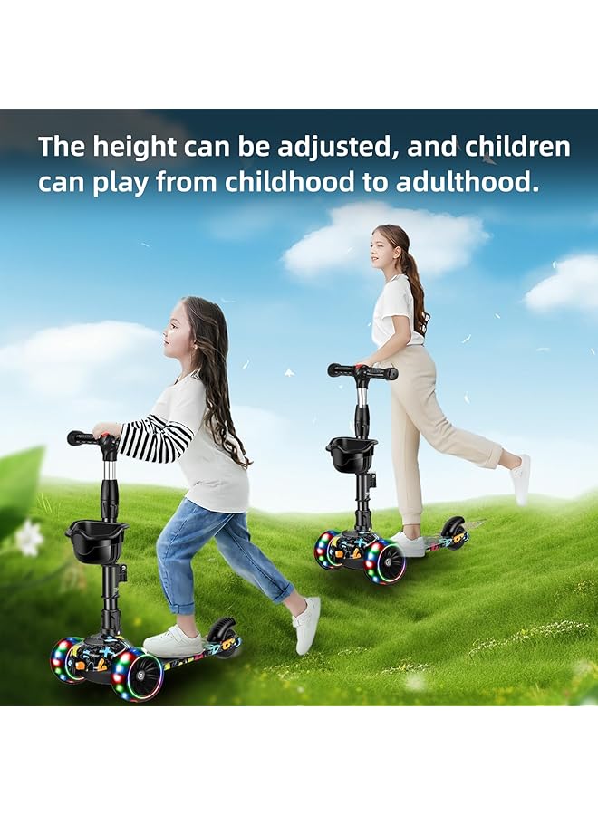 WEMART 2 In 1 Kick Scooter Adjustable Height Foldable Scooter Removable Seat 3 Led Light Wheels And Anti Slip Deck Outdoor Activities For Boys Girls Ages 3 8 - Image 3
