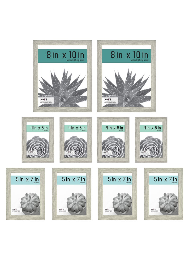 MCS MCS Gallery Essential Picture Frames Photo Gallery Wall Frame Set with 4 x 6 Inch 5 x 7 Inch and 8 x 10 Inch Frames Gray Woodgrain 10 Piece 