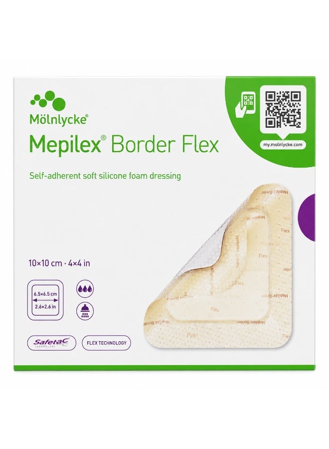 Mölnlycke Mepilex Border Flex Self-Adherent Soft Silicone Foam Dressing, 10x10 cm, Pack of 5