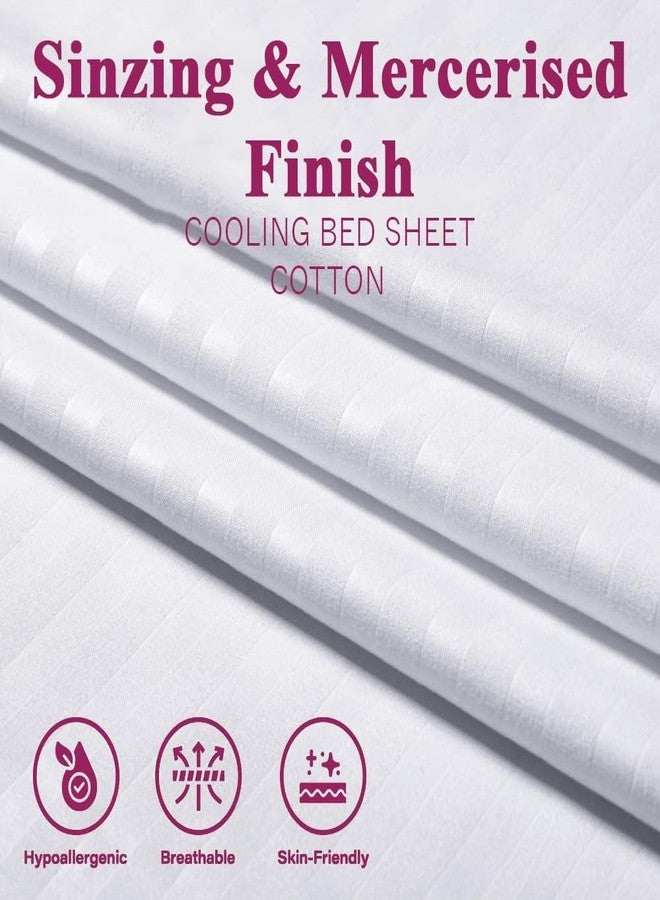 Bombay Dyeing 300 Thread Count Cotton Satin Stripe King Size Bedsheet, 274cm x 274cm, White - Image 4