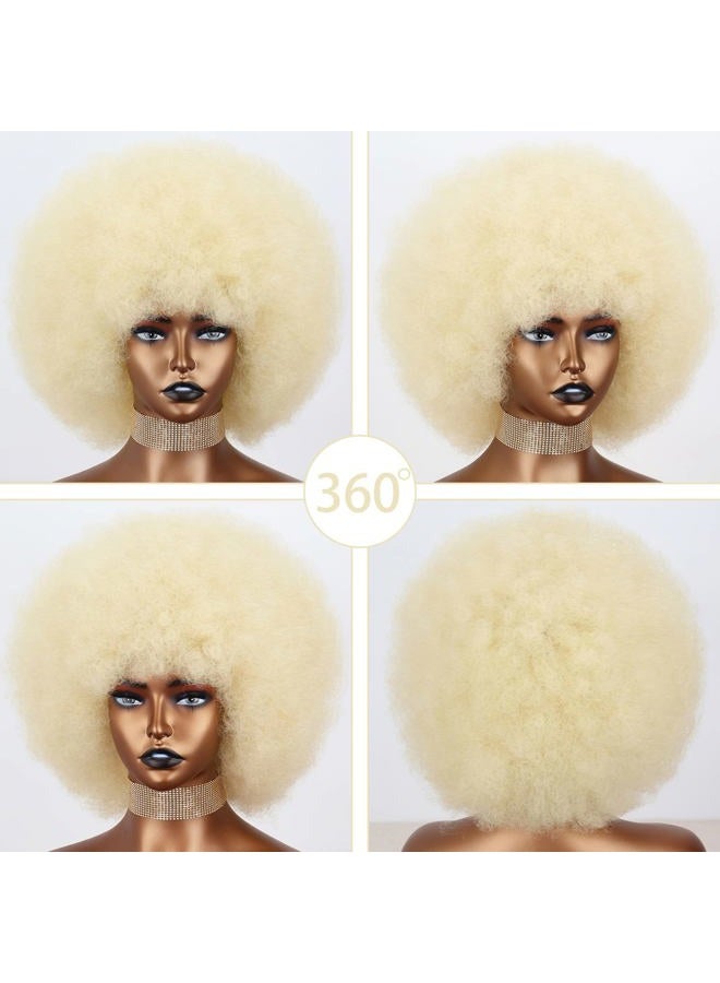 Xinran 70s Blonde Afro Wigs for Black Women, Beige Blonde Curly Afro Wigs Natural Looking, Large Bouncy Afro Wigs for Women - Image 5