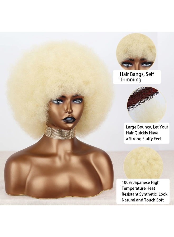 Xinran 70s Blonde Afro Wigs for Black Women, Beige Blonde Curly Afro Wigs Natural Looking, Large Bouncy Afro Wigs for Women - Image 4