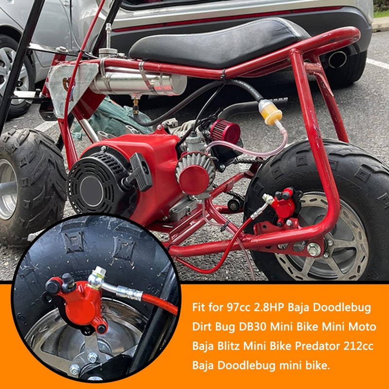 HOLATO 50 Inch Upgraded Hydraulic Brake Master Cylinder Caliper System with Brake Pads for 97cc 2.8HP Baja DoodleBug Dirt Bug DB30 Blitz Mini Bike Mini Moto On Left 7/8" Handlebars Parts (RED) - Image 2
