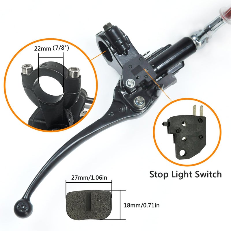 HOLATO 50 Inch Upgraded Hydraulic Brake Master Cylinder Caliper System with Brake Pads for 97cc 2.8HP Baja DoodleBug Dirt Bug DB30 Blitz Mini Bike Mini Moto On Left 7/8" Handlebars Parts (RED) - Image 4