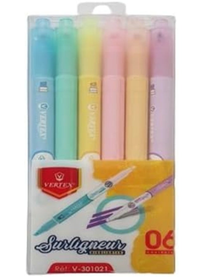 Vertex Highlighter Marker With Eraser Set 6 pcs - Multi Color