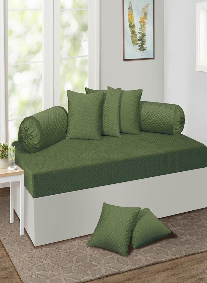 KINGLY Velvet Diwan Cover Set in Bright Green - Luxury Quilted Diwan Cover with Cushion and Bolster Covers for Home Décor - Image 1