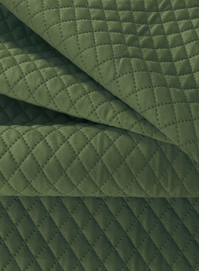 KINGLY Velvet Diwan Cover Set in Bright Green - Luxury Quilted Diwan Cover with Cushion and Bolster Covers for Home Décor - Image 3
