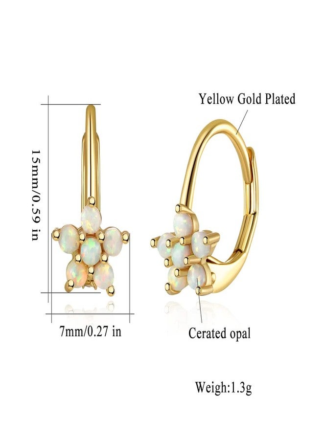 CiNily Womens 14K Yellow Gold Plated Flower Small Hoop Earrings Leverback Opal Dangle Drop Earrings - Image 3