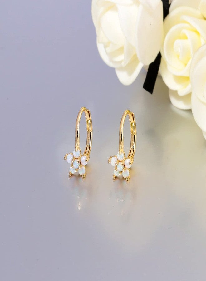 CiNily Womens 14K Yellow Gold Plated Flower Small Hoop Earrings Leverback Opal Dangle Drop Earrings - Image 4