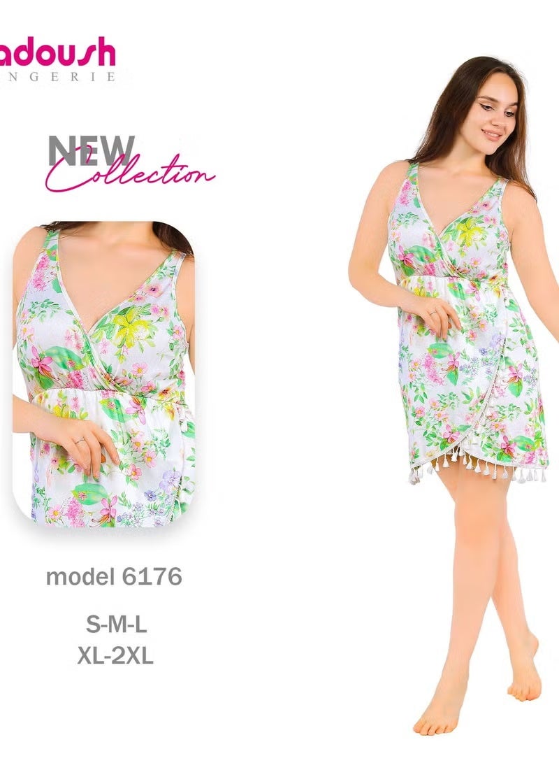 Dadoush Soft and breathable polyester nightgown featuring a delicate floral print - perfect for comfort and style at home. - Image 1