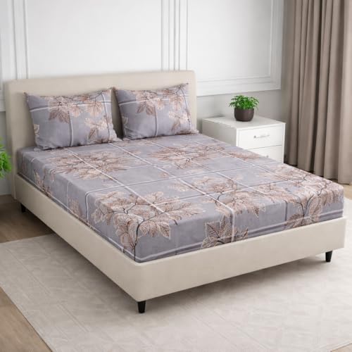 Nivasam Cotton Feel Glace Cotton Elastic Fitted Printed King Size Double Bed Bedsheet with 2 Pillow Cover(72"x78") 300-350 threadcount (Design1) - Image 2