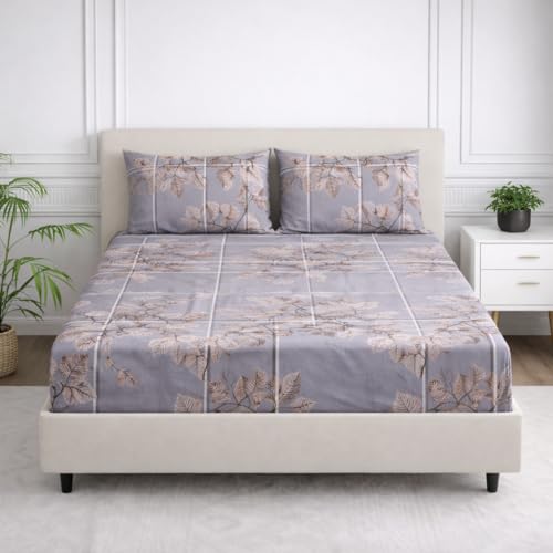 Nivasam Cotton Feel Glace Cotton Elastic Fitted Printed King Size Double Bed Bedsheet with 2 Pillow Cover(72"x78") 300-350 threadcount (Design1) - Image 1