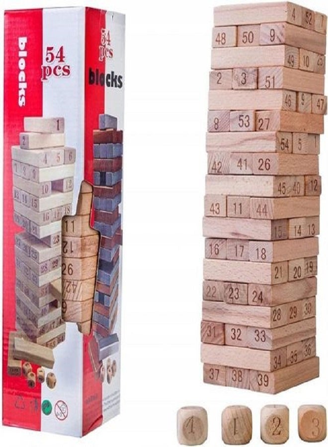 Wooden Blocks Game for Kids,Game Traditional Blocks Truth and Dare Game for Everyone 54Wooden Blocks with Dices - Image 1