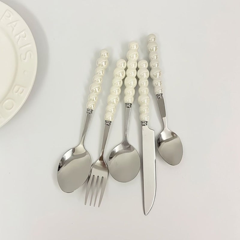 Ceramic Handle Cutlery Set 4 Forks 4 Knives Stainless Steel Kitchen Utensils - Image 2