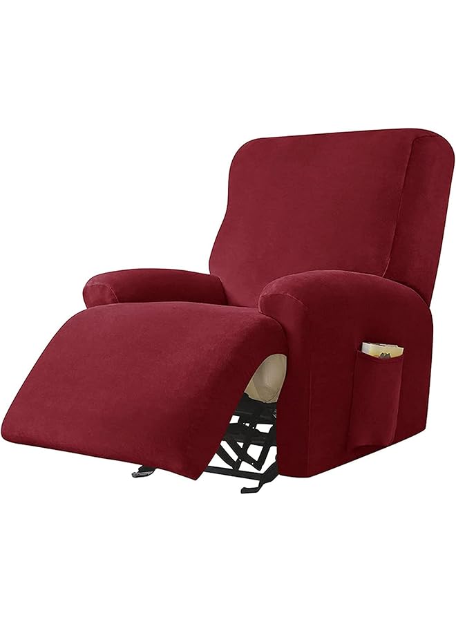 The Bros غطاء كرسي استرخاء من المخمل القابل للتمدد، غطاء كرسي استرخاء ناعم مع جيب جانبي، واقي كرسي لغطاء أريكة كرسي استرخاء (مقعد واحد، أحمر نبيذي)