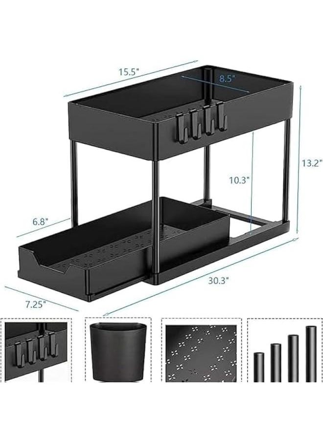 HOOKOR Under Sink Organizer, 2Tier Bathroom Cabinet Organizer with Sliding Basket, Multi-Purpose Under Sink Organizers and Storage for Bathroom Kitchen  - Image 2