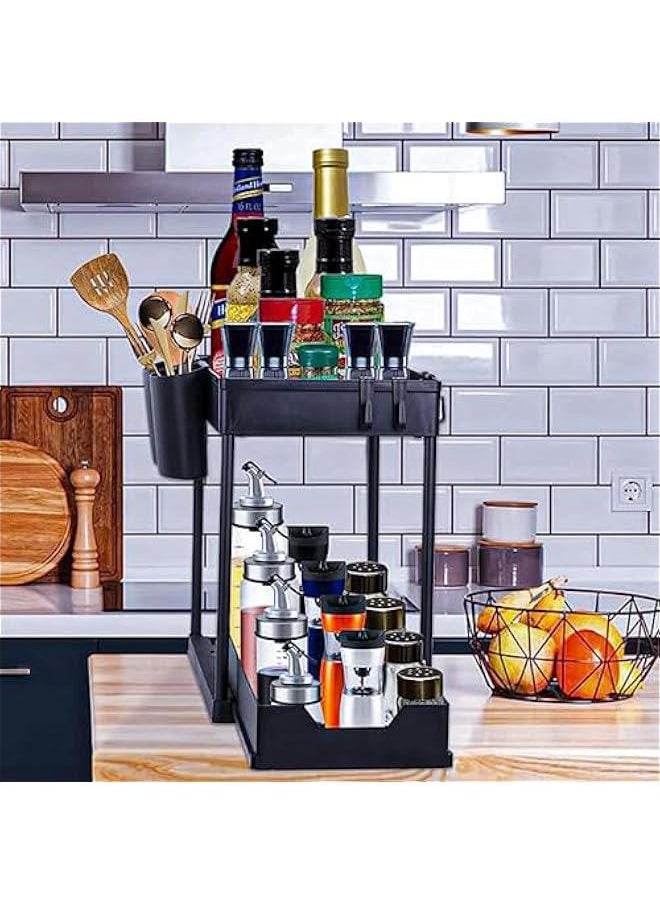HOOKOR Under Sink Organizer, 2Tier Bathroom Cabinet Organizer with Sliding Basket, Multi-Purpose Under Sink Organizers and Storage for Bathroom Kitchen  - Image 4