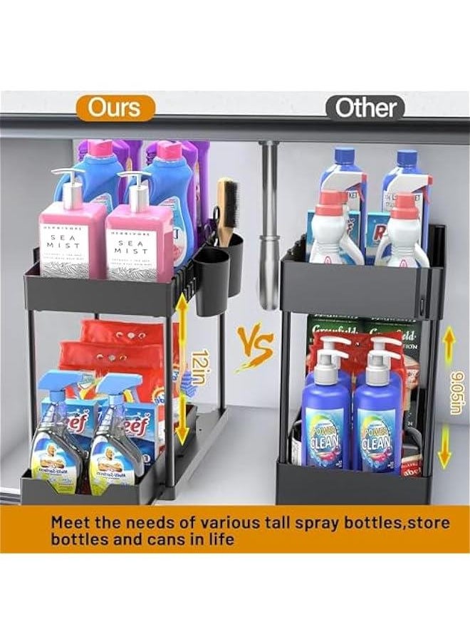 HOOKOR Under Sink Organizer, 2Tier Bathroom Cabinet Organizer with Sliding Basket, Multi-Purpose Under Sink Organizers and Storage for Bathroom Kitchen  - Image 5