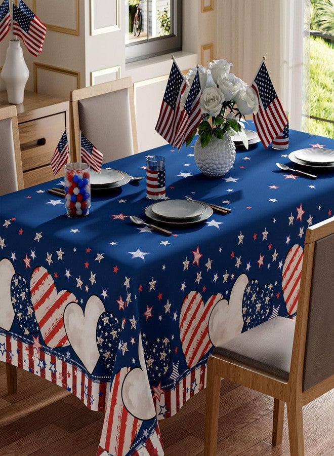 XCHI Stripe Stars Love Heart America Patriotic 4th of July Memorial Day Independence Day Tablecloth Rectangle Washable Table Covers for Home Party Decorations 60x84 Inch - Image 1