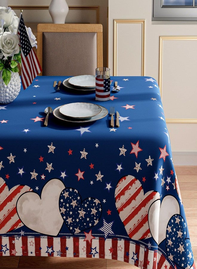 XCHI Stripe Stars Love Heart America Patriotic 4th of July Memorial Day Independence Day Tablecloth Rectangle Washable Table Covers for Home Party Decorations 60x84 Inch - Image 2