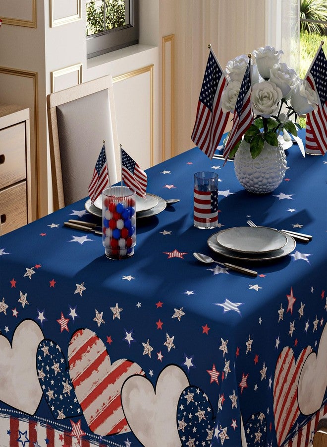XCHI Stripe Stars Love Heart America Patriotic 4th of July Memorial Day Independence Day Tablecloth Rectangle Washable Table Covers for Home Party Decorations 60x84 Inch - Image 3