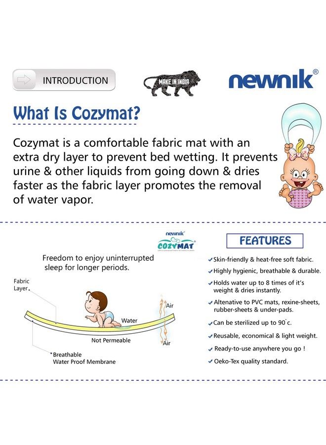 Newnik حصيرة أطفال مقاومة للماء; أوراق قابلة لإعادة الاستخدام ماصة; وسادات تحتية (الحجم: 70 سم × 100 سم) خوخي متوسط - Image 3