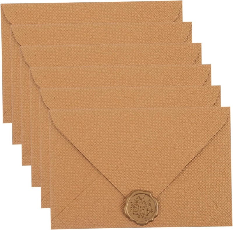 Vintage Blessing Card Envelopes Light Brown Set Of 6 For Wedding Invitations Wax Seal - Image 1